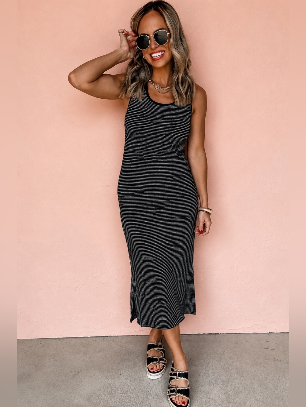 #24: NWT Black & White Striped Crisscross Back Midi Dress